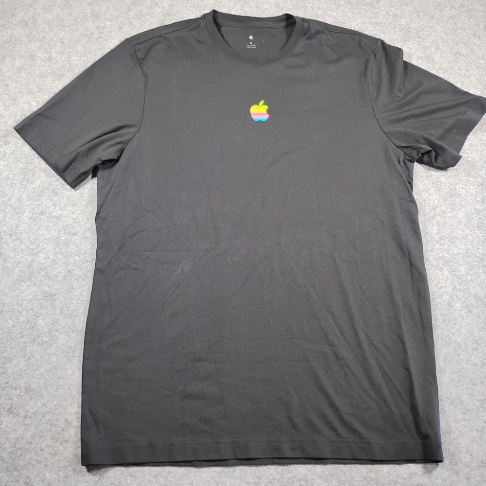Apple Mens Graphic T-Shirt Black Rainbow Logo Short Sleeve Size M Tech Corporate